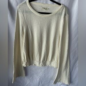 Madewell Textured Cream Knit Top with Bell sleeves.